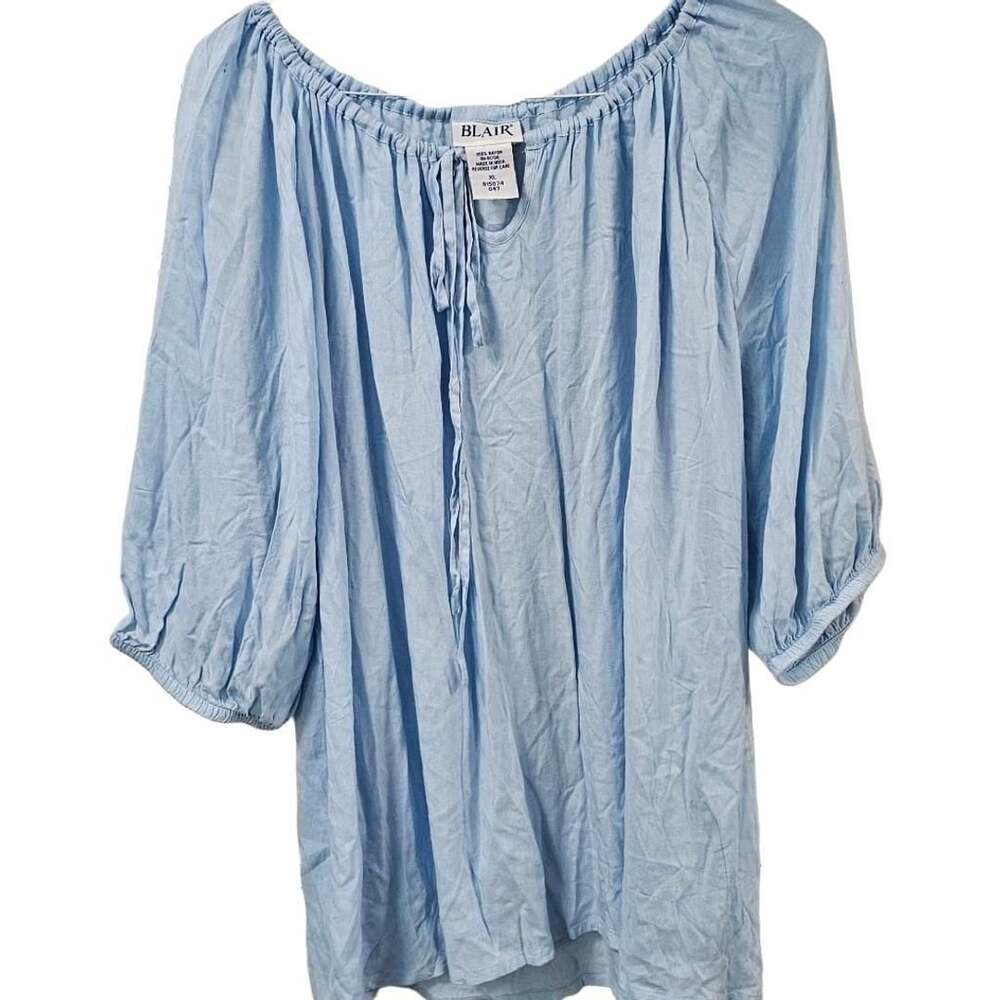 Blair Women's Light Blue Peasant Top Blouse Size XL Rayon Off Shoulder